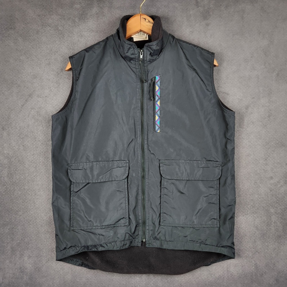 Vintage REI Fleece Lined Vest Kids Large 12/14 Black Aztec Trim Utility Gorpcore